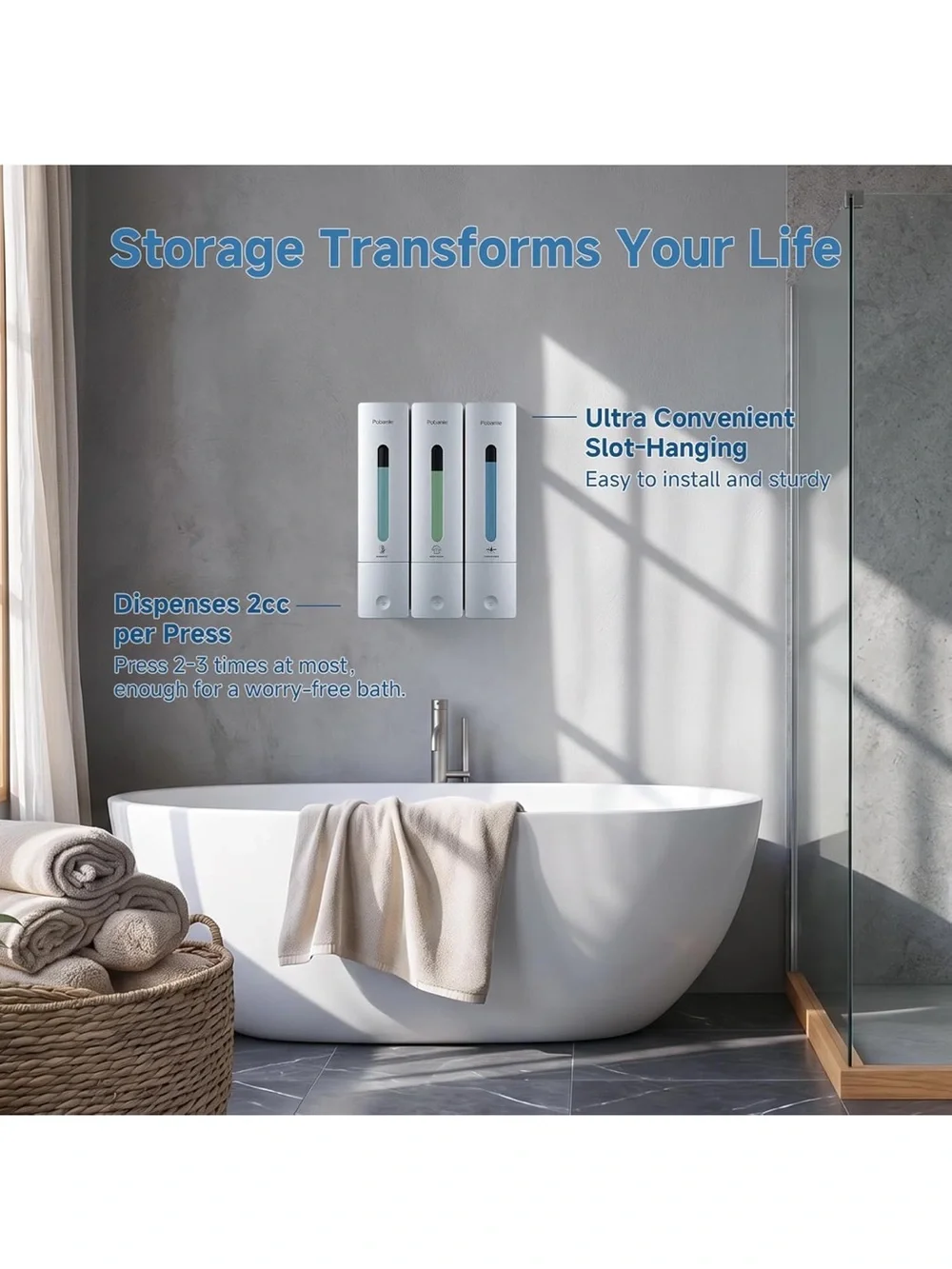 Shampoo and conditioner dispenser - shower soap dispenser wall mounted no drill